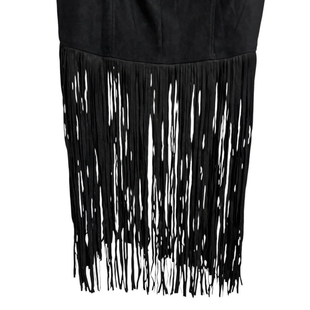 Rockin G Black Faux Suede Long Fringe Western Boho Festival Midi Skirt Large - Picture 10 of 11